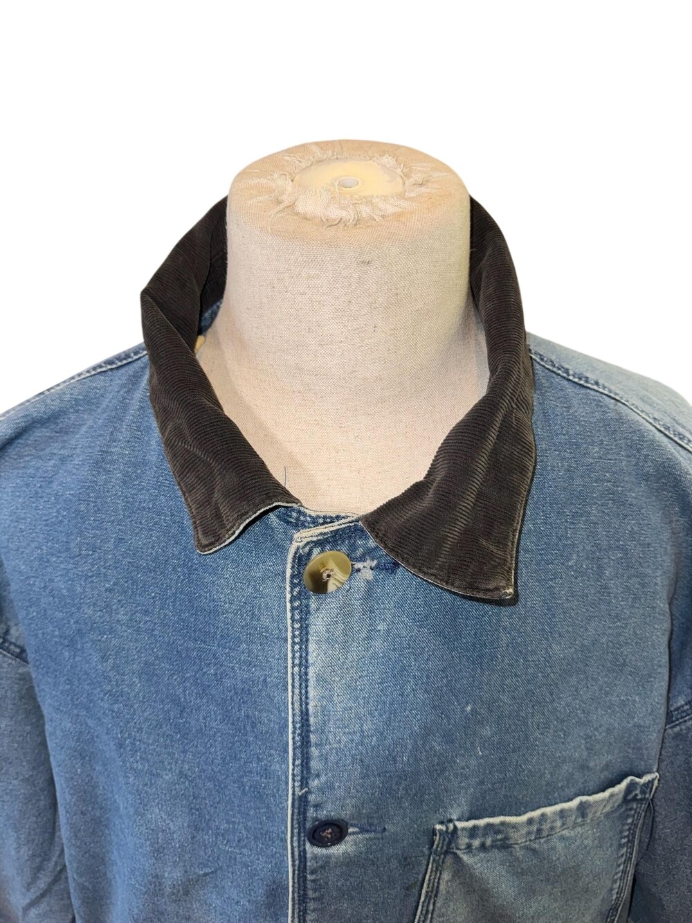 Vintage Anchor Blue Jacket Mens Large Denim chore Utility Corduroy Collar 90s